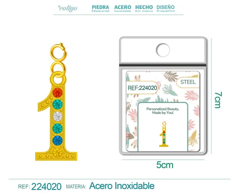 CHARM DE NÚMERO 1 ACERO COLOR DORADO CON CIRCONITA-CON CIERRE