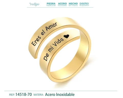 Anillo Acero con Mensaje Espa?ol Dorado