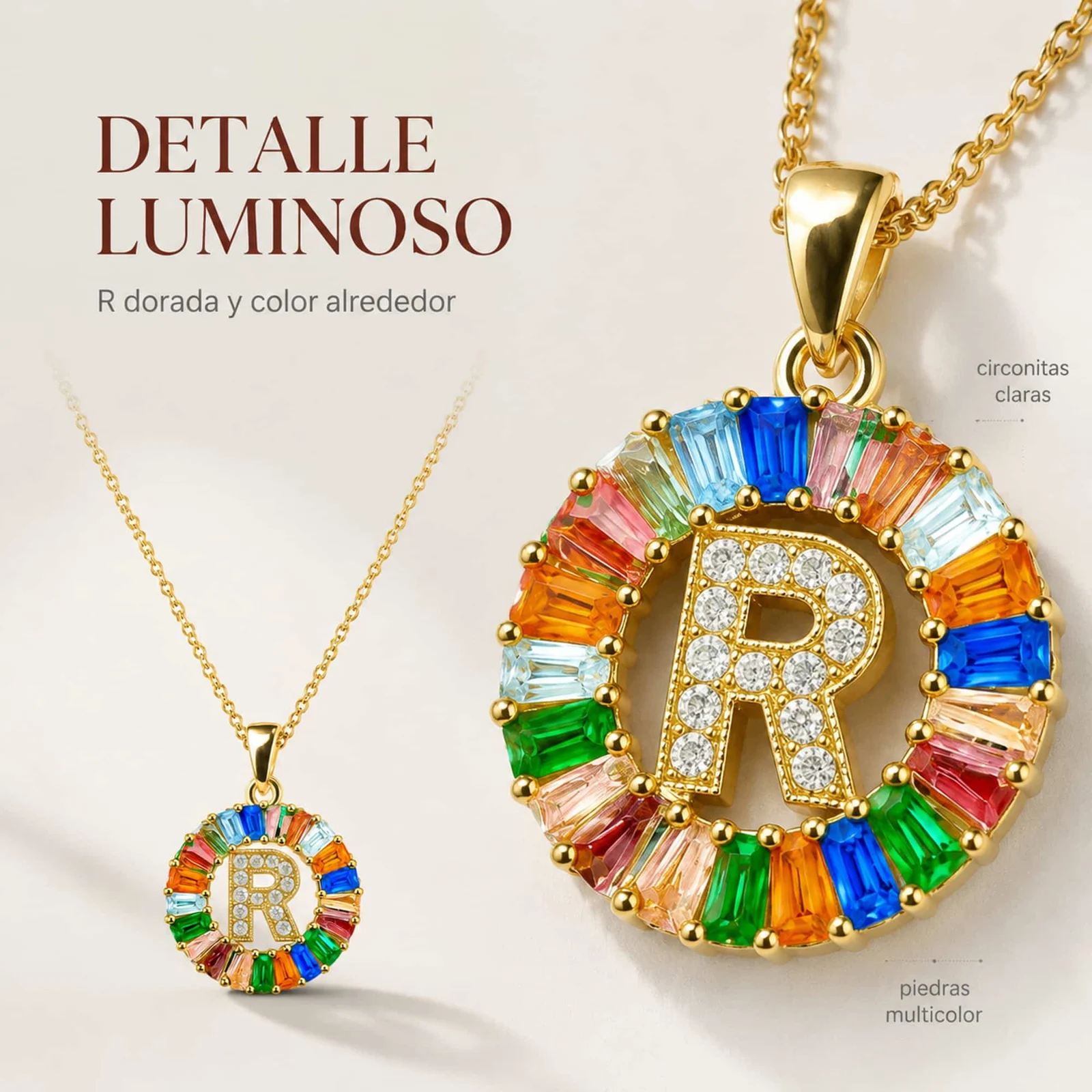 COLGANTE LETRA R CHAPADO ORO 14K CON CIRCONITA