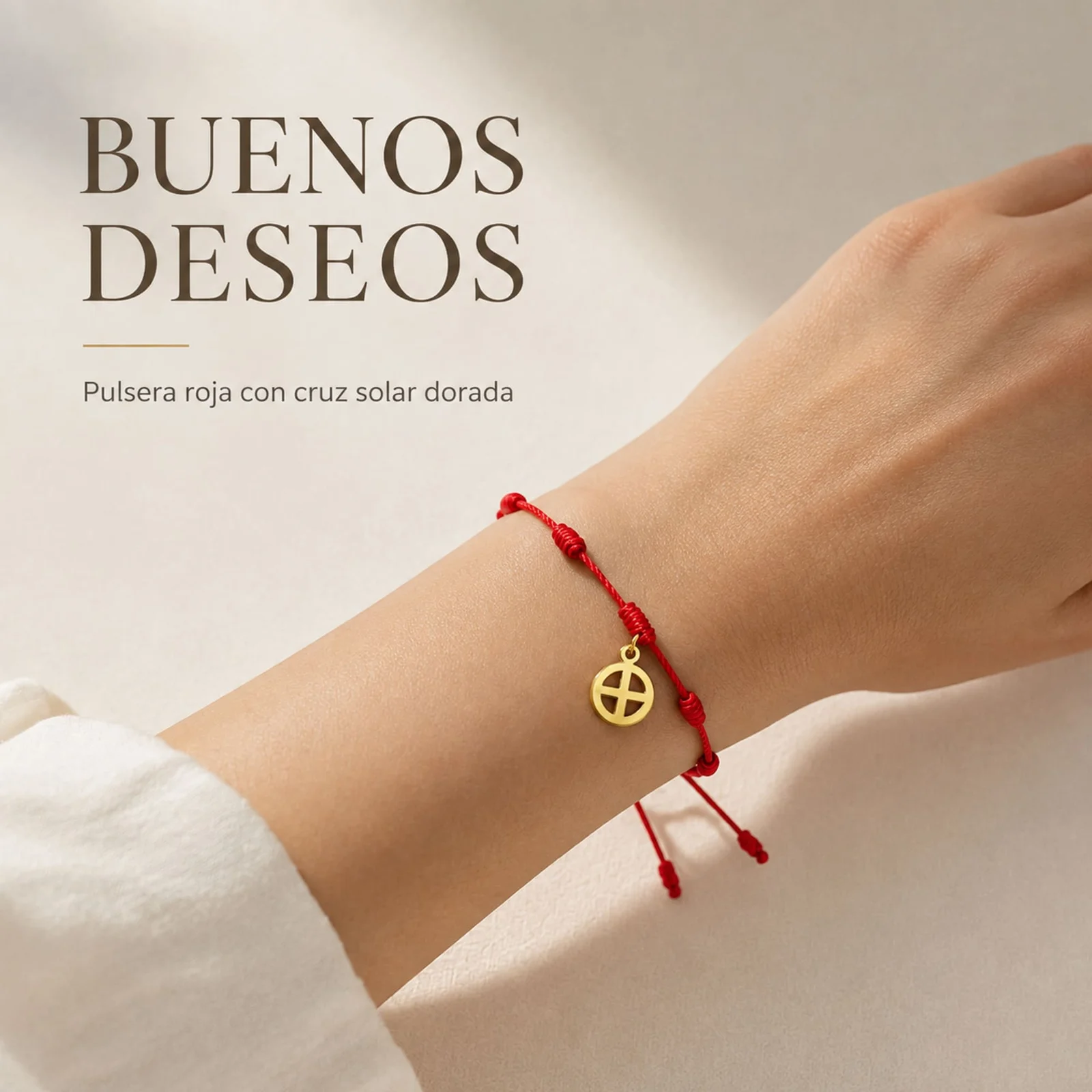 PULSERA 7 NUDOS CON CRUZ SOLAR COLOR DORADO