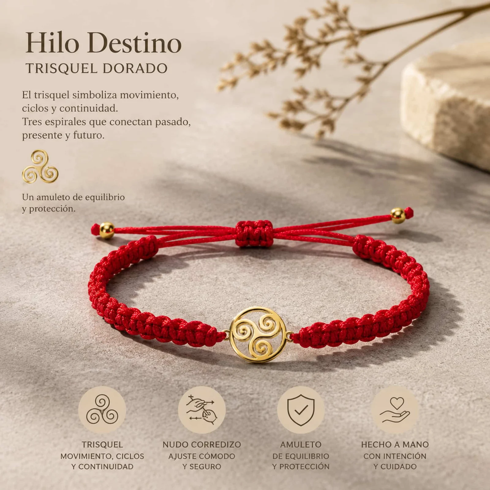 PULSERA HILO DESTINO  CON TRISQUEL ACERO DORADO