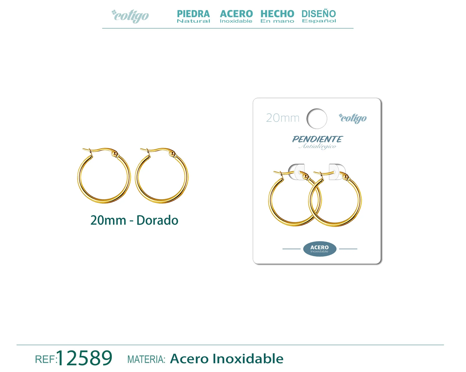 PENDIENTE ARO ACERO-20MM COLOR DORADO