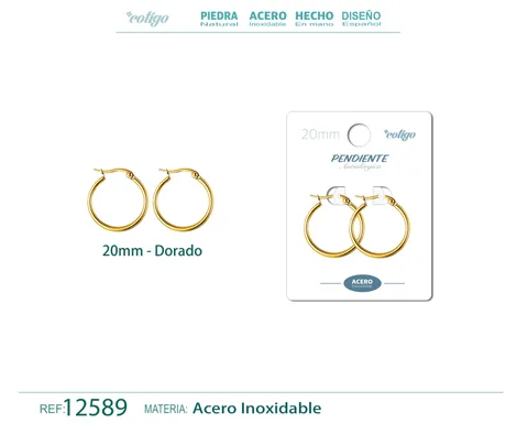 PENDIENTE ARO ACERO-20MM COLOR DORADO