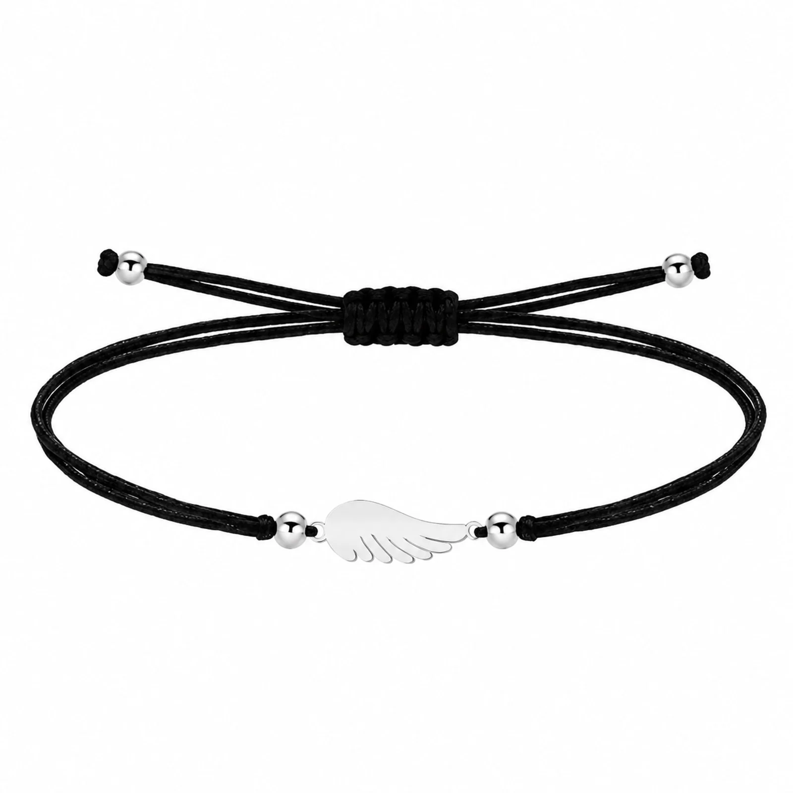 PULSERA ALA DE ÁNGEL PLATEADO DE HILO EN.NEGRO