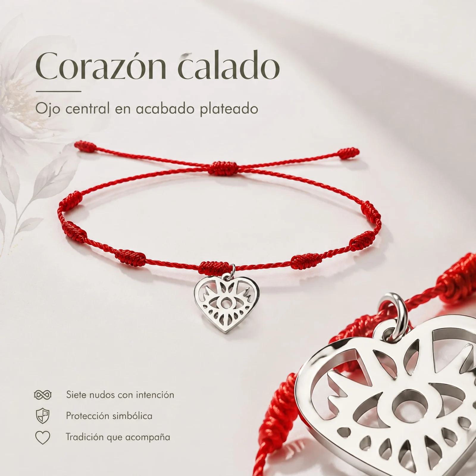 PULSERA 7 NUDOS CON OJO TURCO COLOR PLATEADO