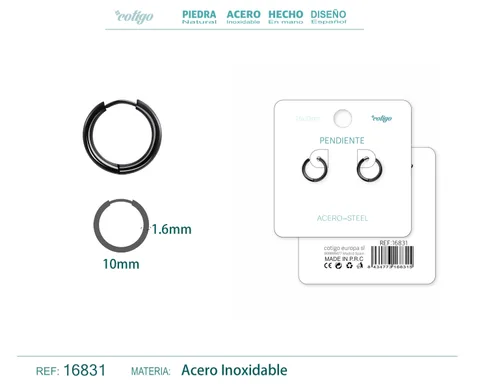 PENDIENTE ARO ACERO 1.6X10 MM NEGRO