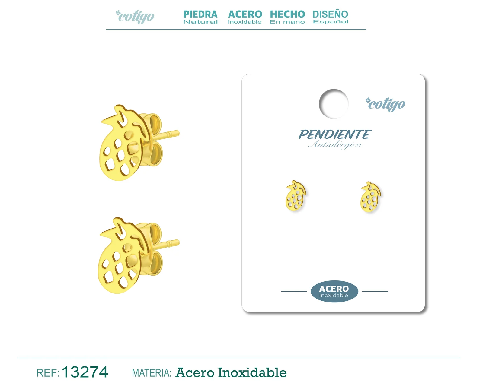 PENDIENTE ACERO  INOXIDABLE COLOR DORADO