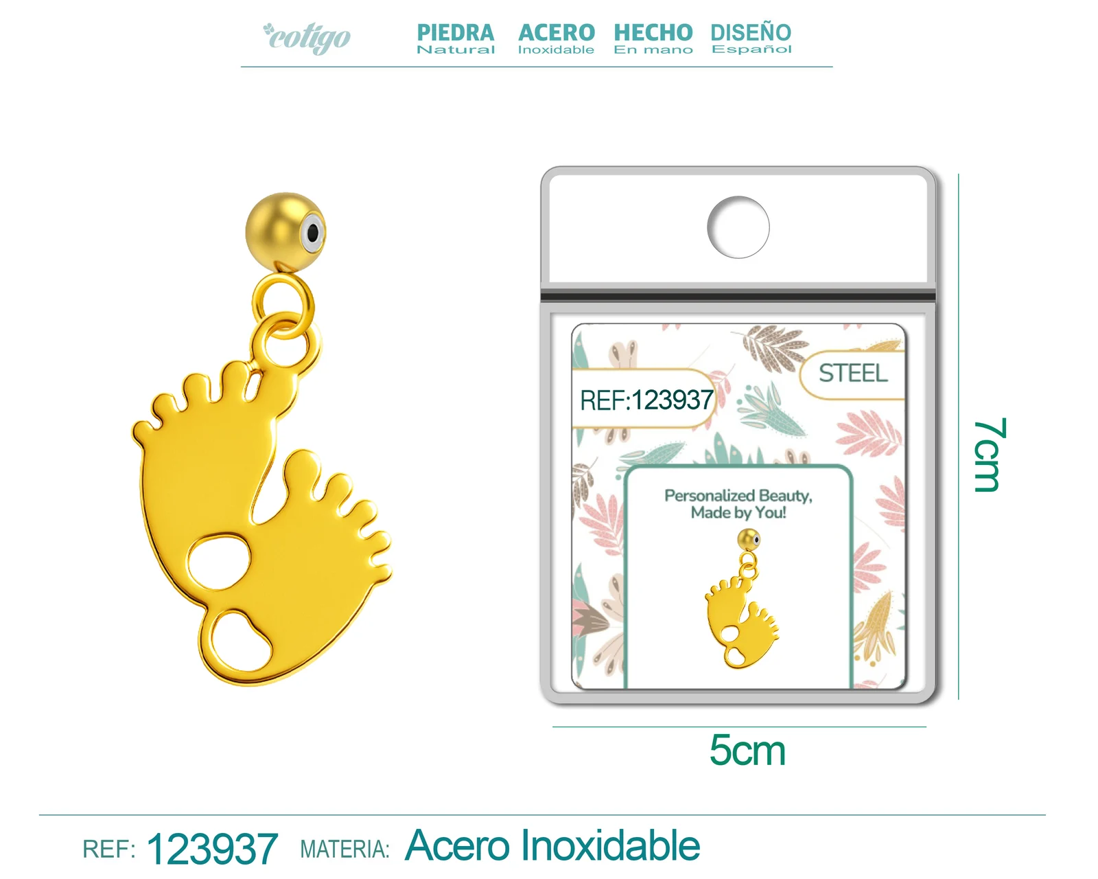 CHARM ACERO INOXIDABLE COLOR DORADO -CON BOLA DE GOMA