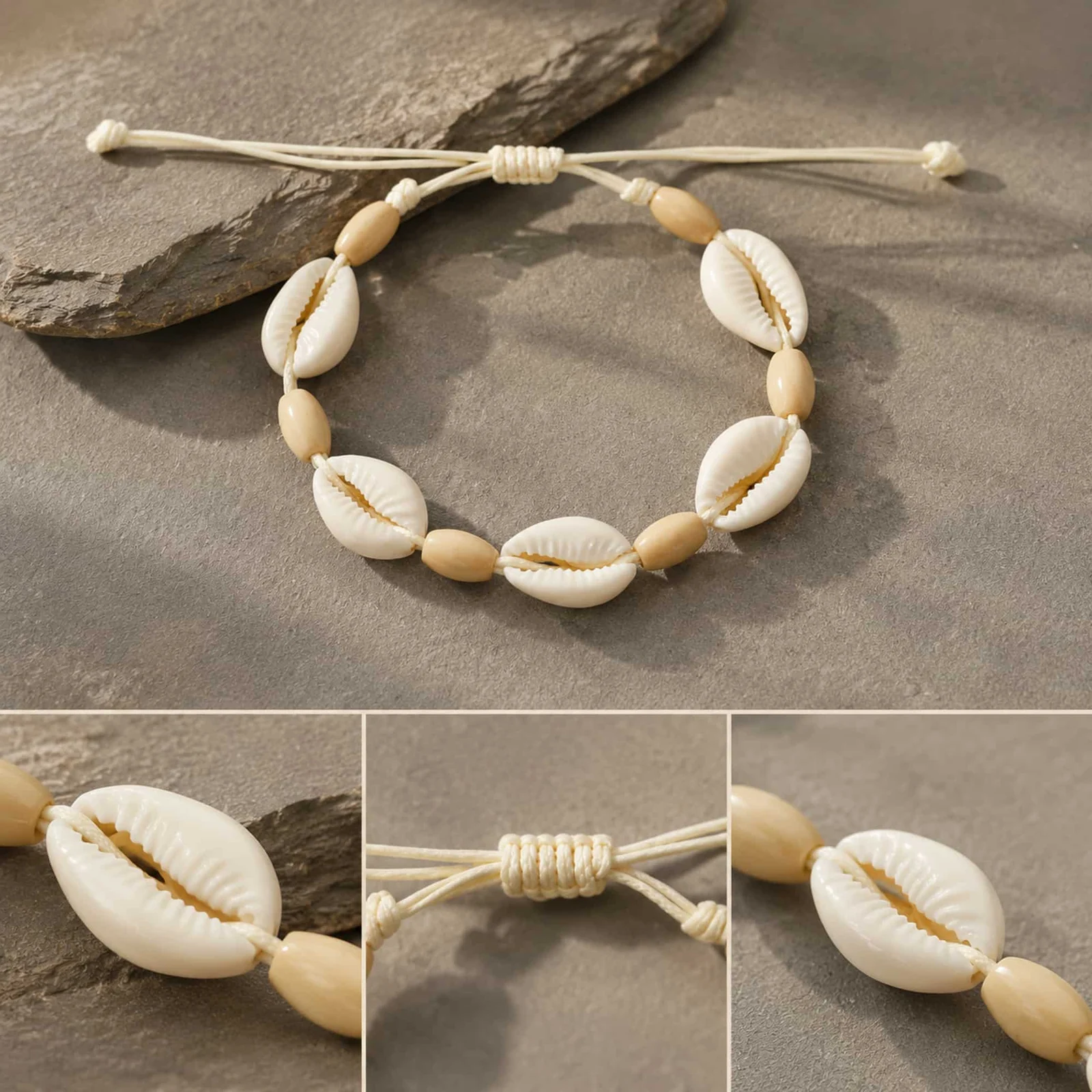 PULSERA HILO ENCERADO DE CONCHA
