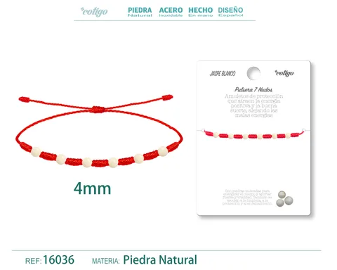 PULSERA 7 NUDOS CON  JASPE BLANCO 4MM