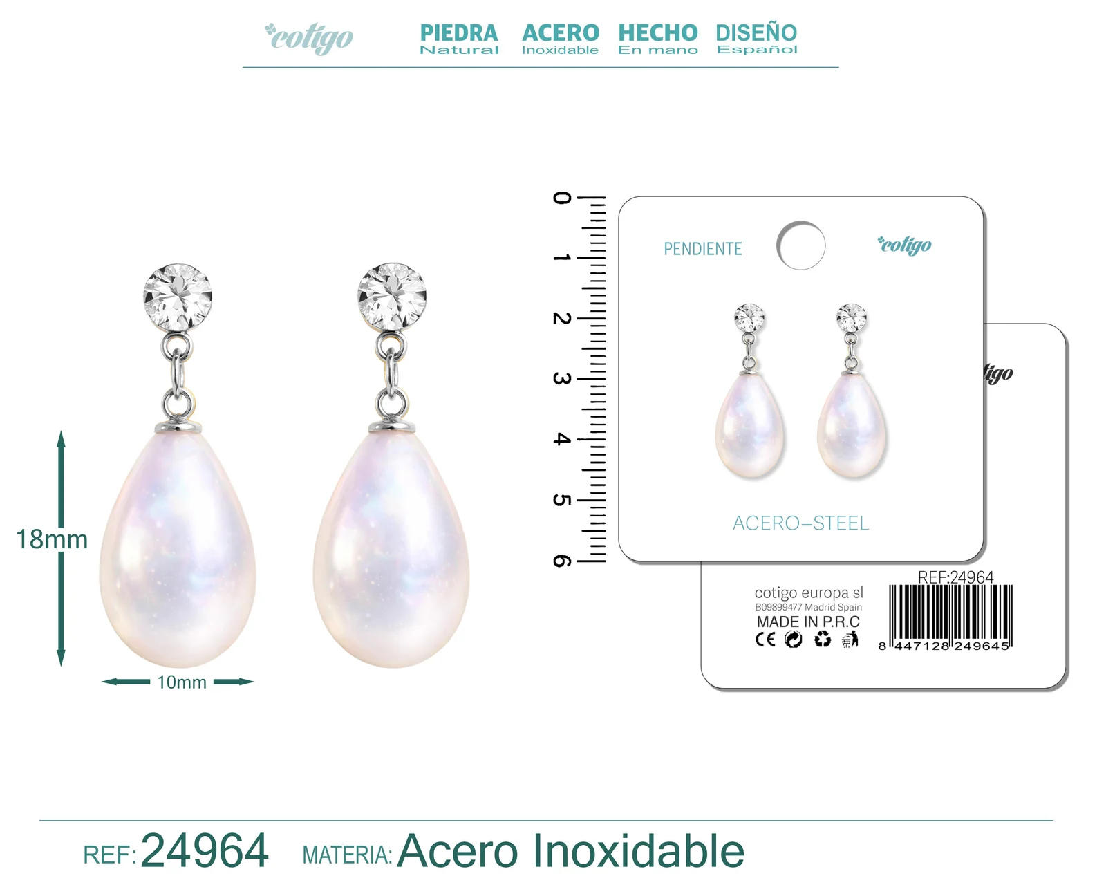 PENDIENTE DE PERLA CON ACCESORIO ACERO