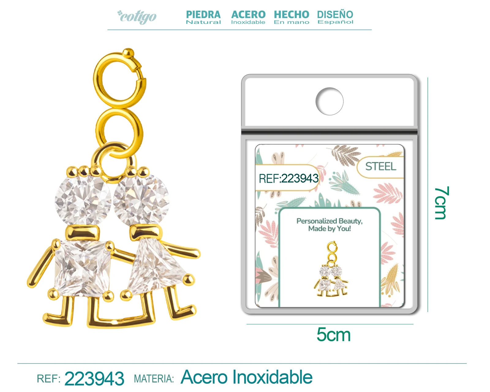 CHARM DE COBRE CHAPADO A ORO 14K CON CIRCONITA-CON CIERRE