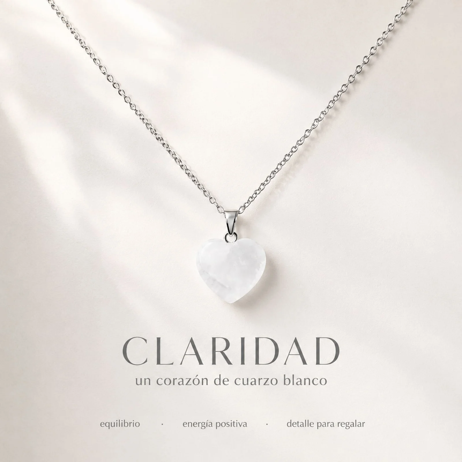 Colgante Piedra Cuarzo Blanco con cadena Acero Inoxidable