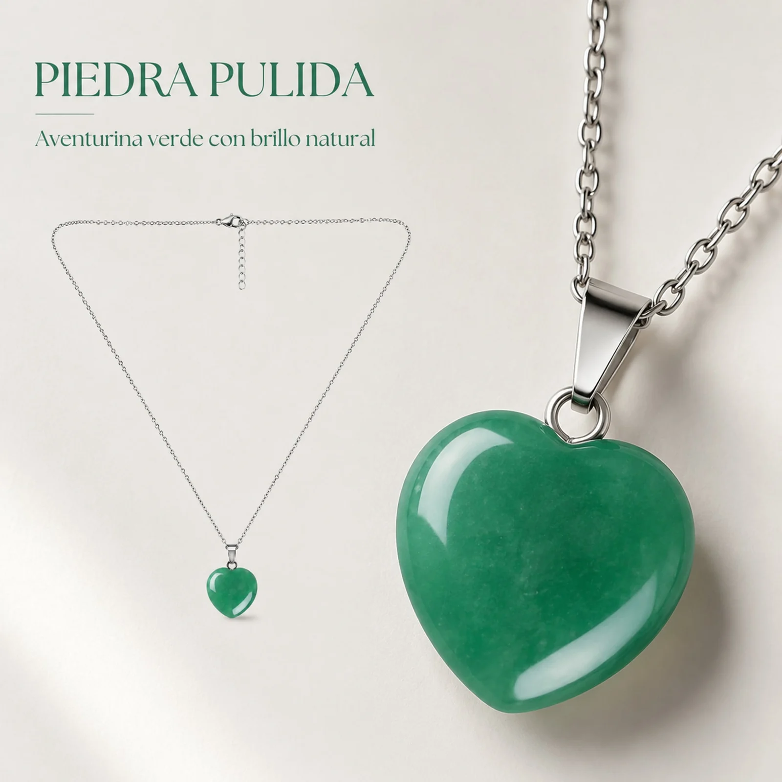 Colgante Piedra Aventurina Verde con cadena Acero Inoxidable