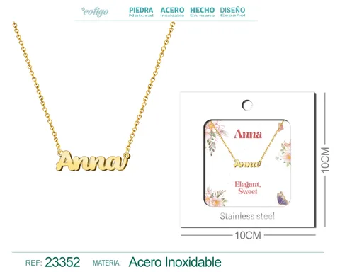 COLLAR NOMBRE INGLES ANNA ACERO CON SOBRE