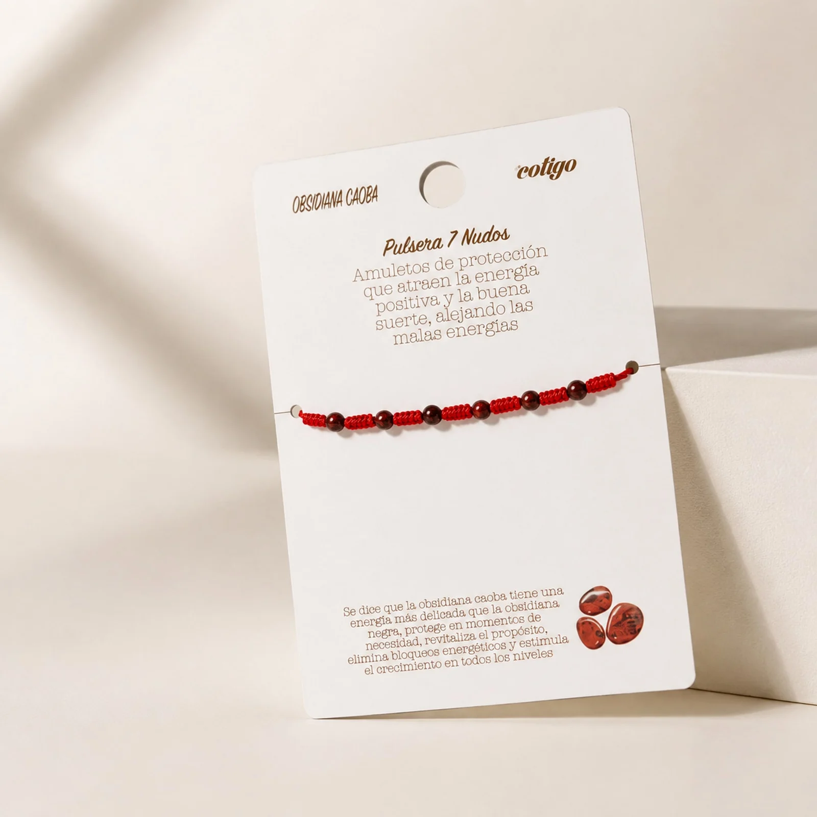 PULSERA 7 NUDOS CON  OBSIDIANA CAOBA 4MM