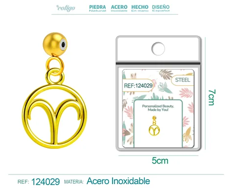 CHARM DE ZODÍACO ÁRIES ACERO COLOR DORADO-CON BOLA DE GOMA