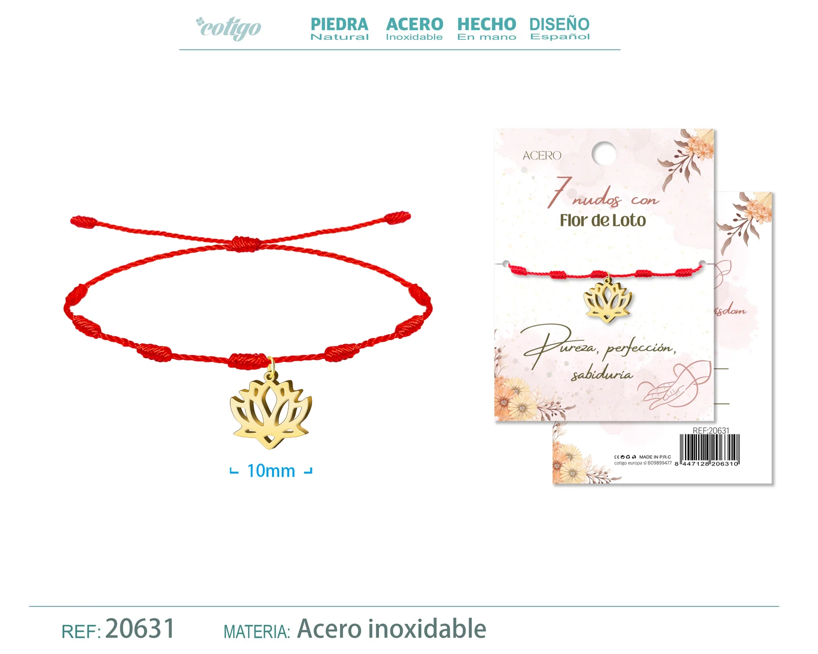 PULSERA 7 NUDOS CON FLOR DE LOTO COLOR DORADO