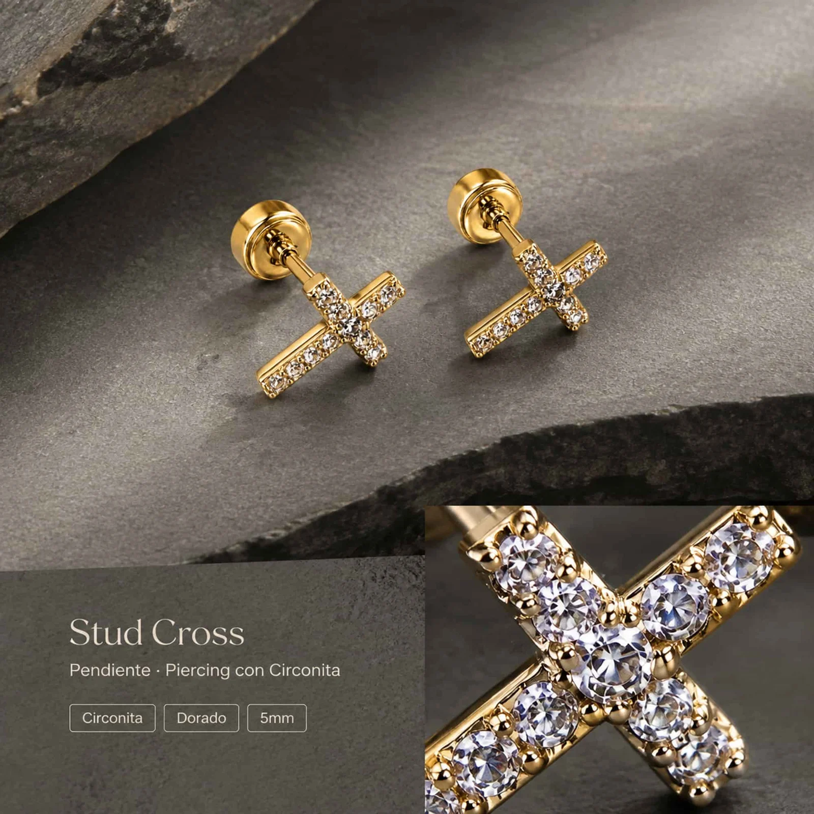 Pendiente-Piercing Bañado Oro 18K y con Circonita