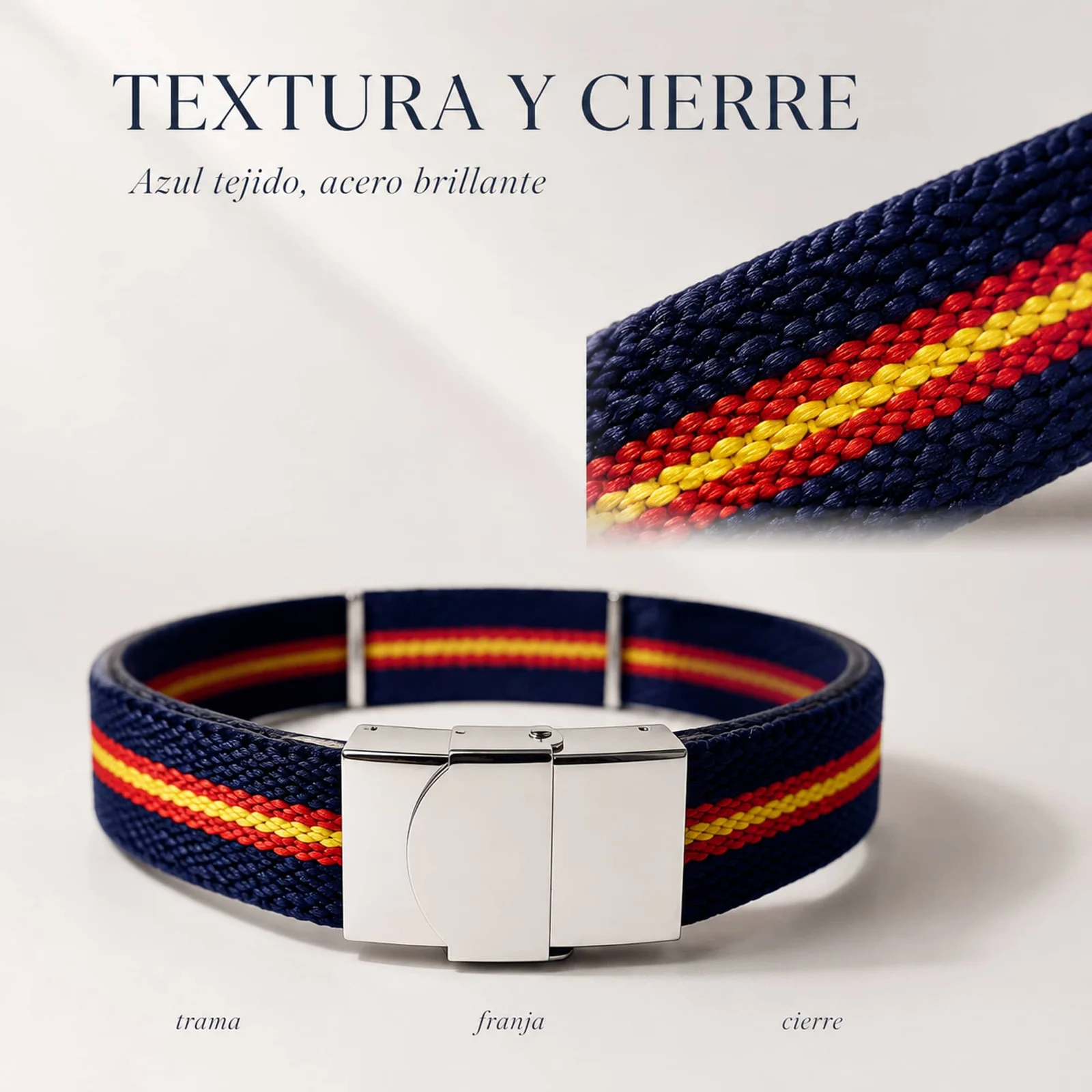 PULSERA ESPAÑA ELÁSTICO AZUL CON CIERRE ACERO