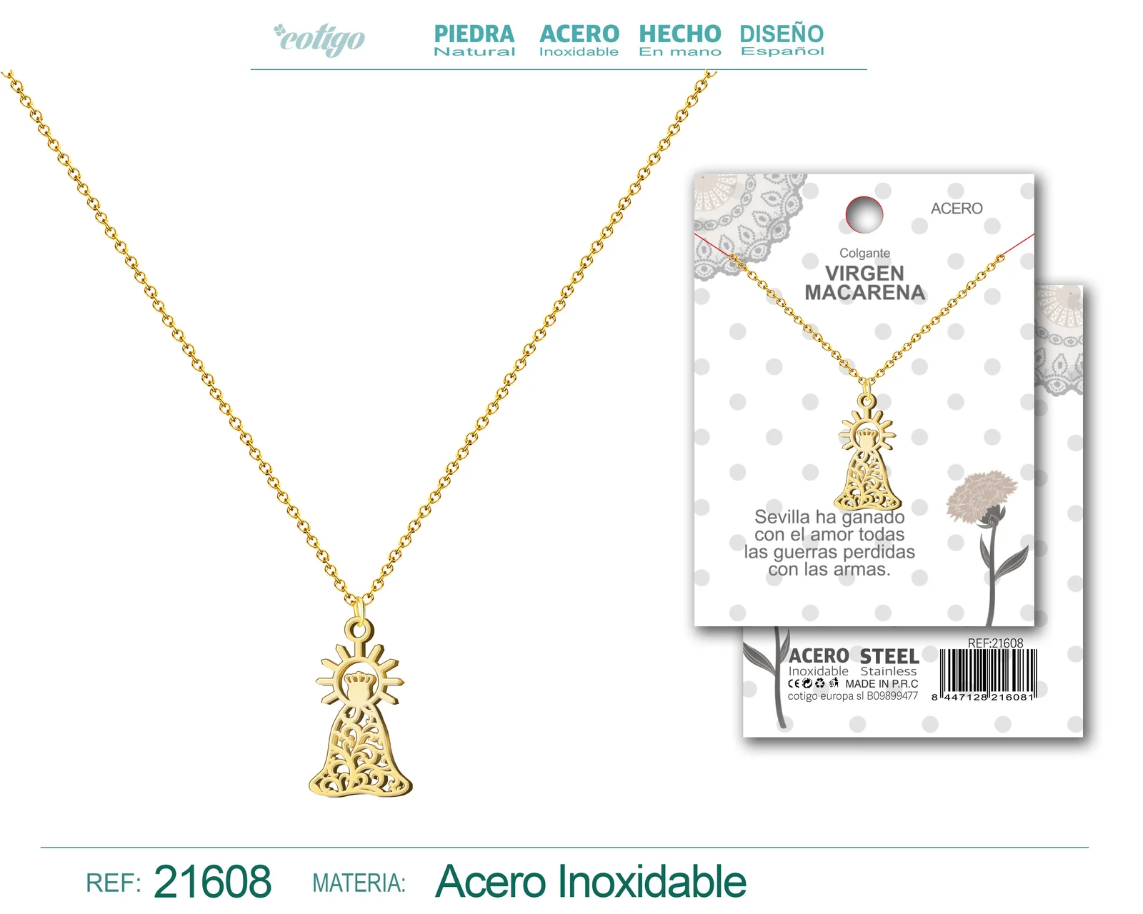 COLGANTE VIRGEN MACARENA ACERO DORADO