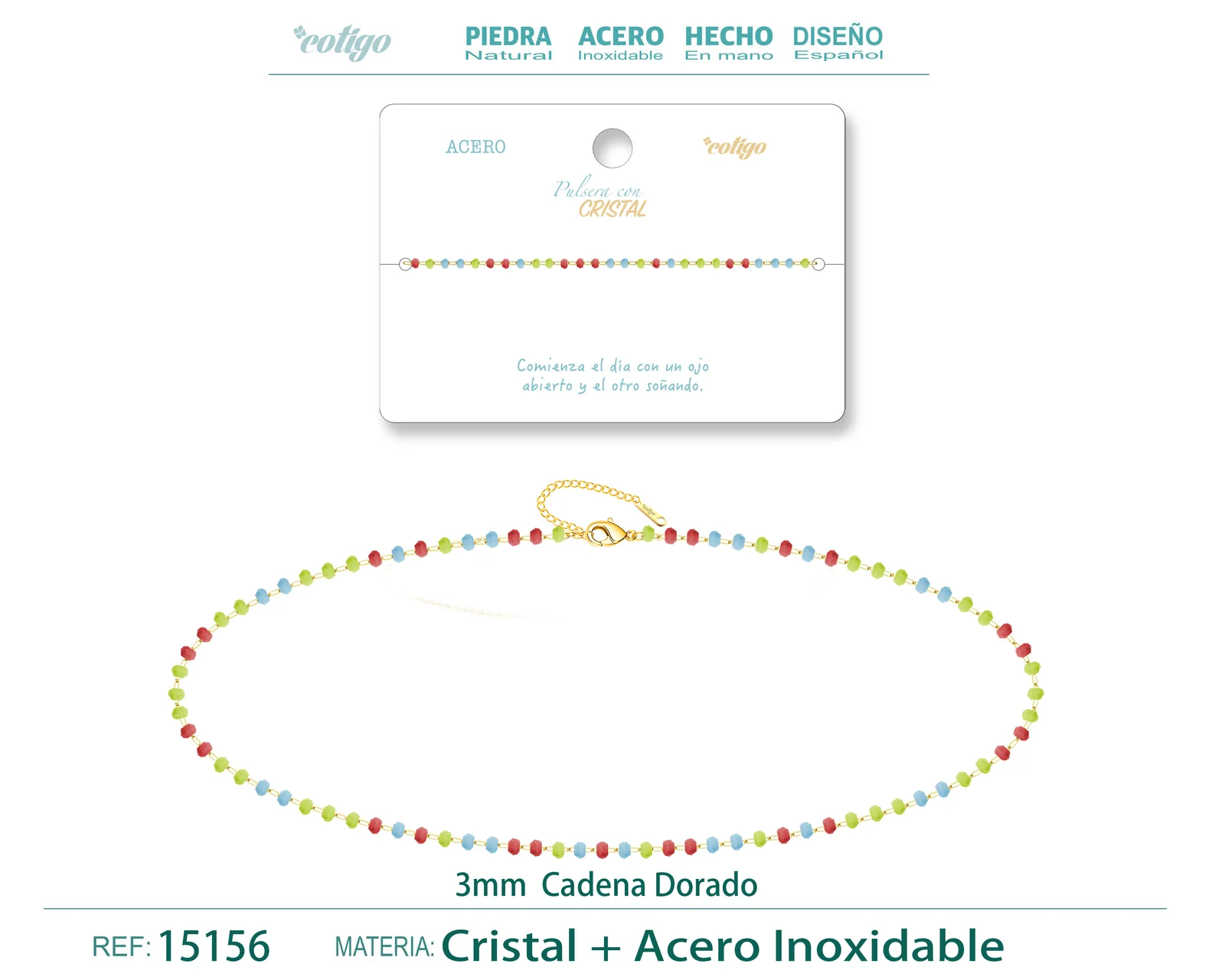 PULSERA ACERO COLOR DORADO CON BOLA CRISTA