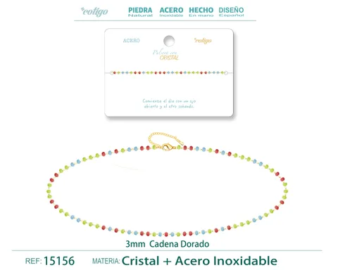 PULSERA ACERO COLOR DORADO CON BOLA CRISTA