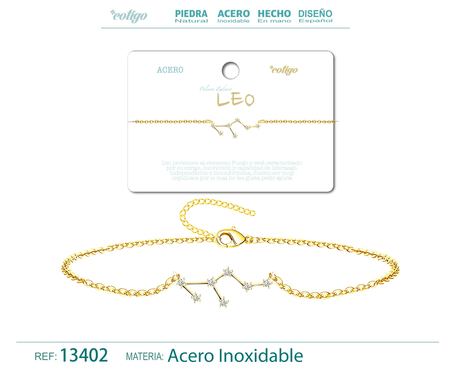 PULSERA MAPA ESTELAR DEL ZODIACO LEO DORADO CON STRAS
