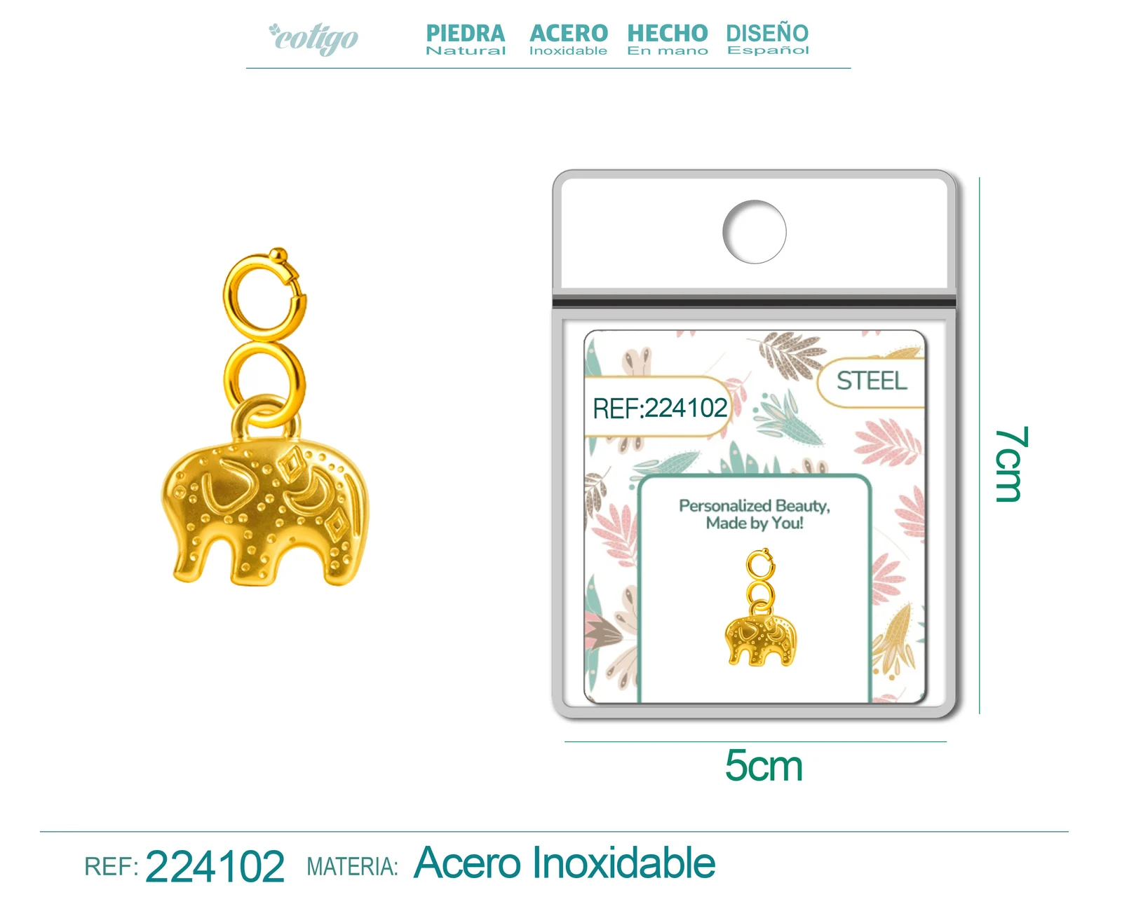 CHARM ACERO DORADO CHAPADO ORO 14 K-CON CIERRE