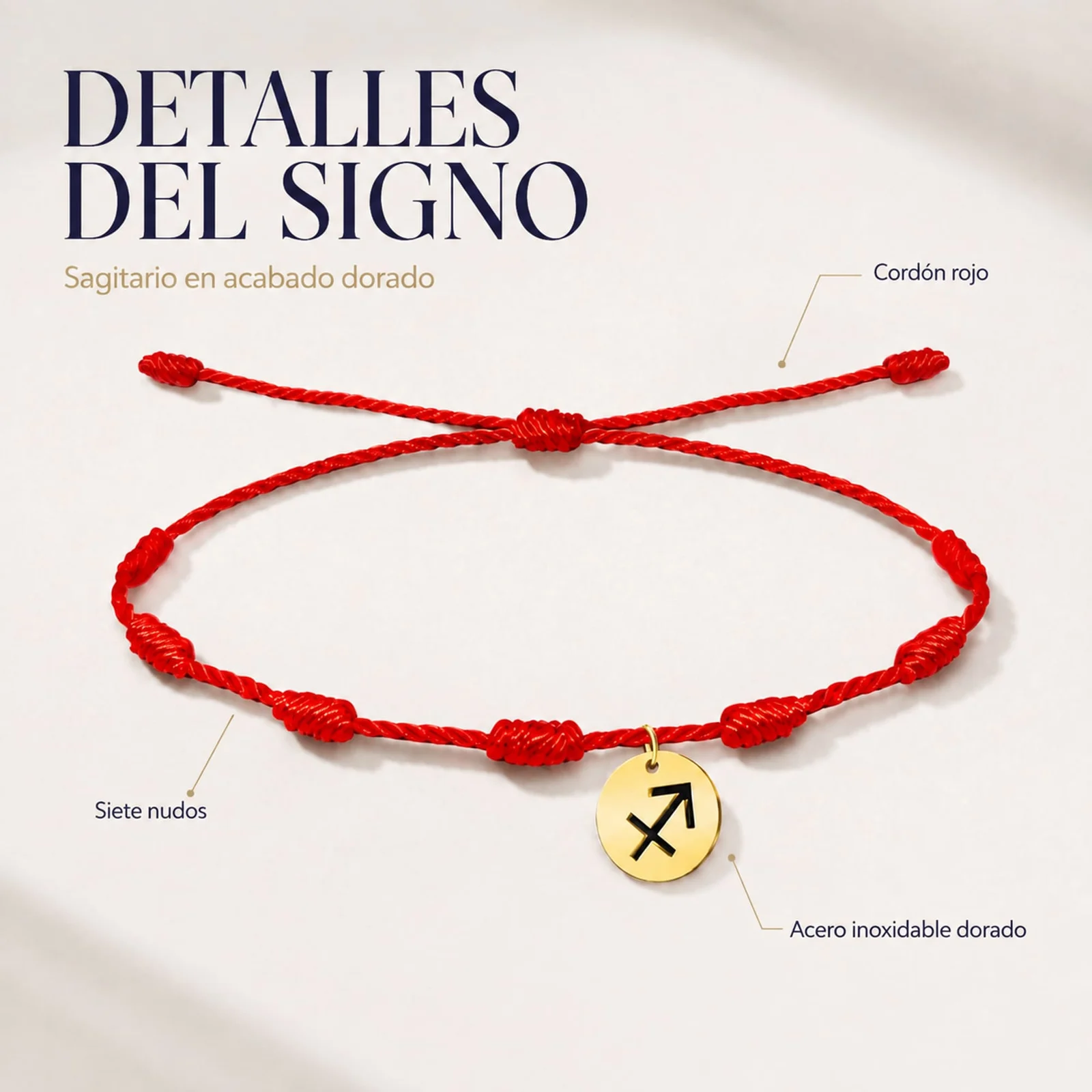 PULSERA 7 NUDOS CON SAGITARIO ACERO. COLOR DORADO