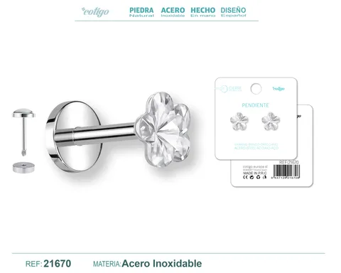 PENDIENTE ACERO  COLOR PLATEADO CON CIERRE ROSCA