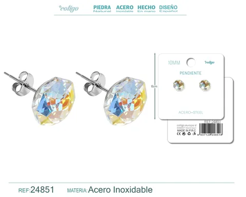 PENDIENTE DE CRISTAL OVALADO 10MM CON ACCESORIO ACERO