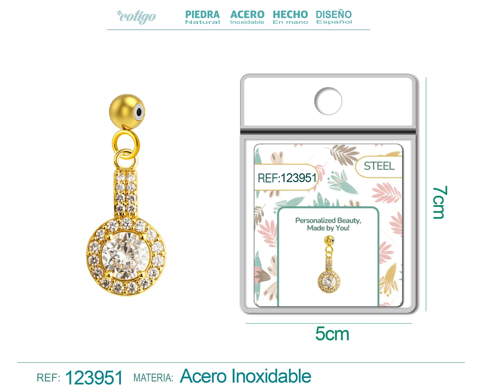 CHARM DE COBRE CHAPADO ORO 14K CON CIRCONITA-CON BOLA DE GOMA