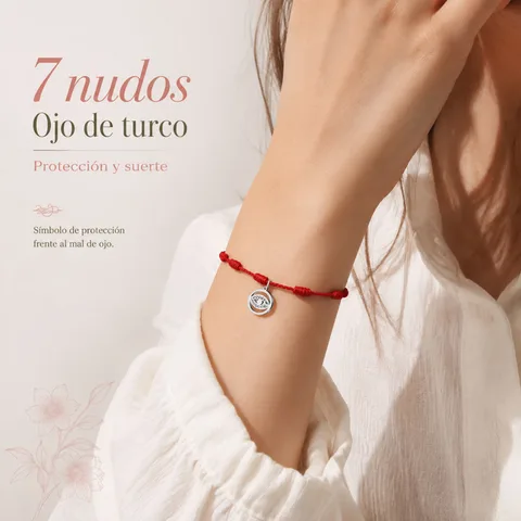 PULSERA 7 NUDOS CON OJO TURCO COLOR PLATEADO