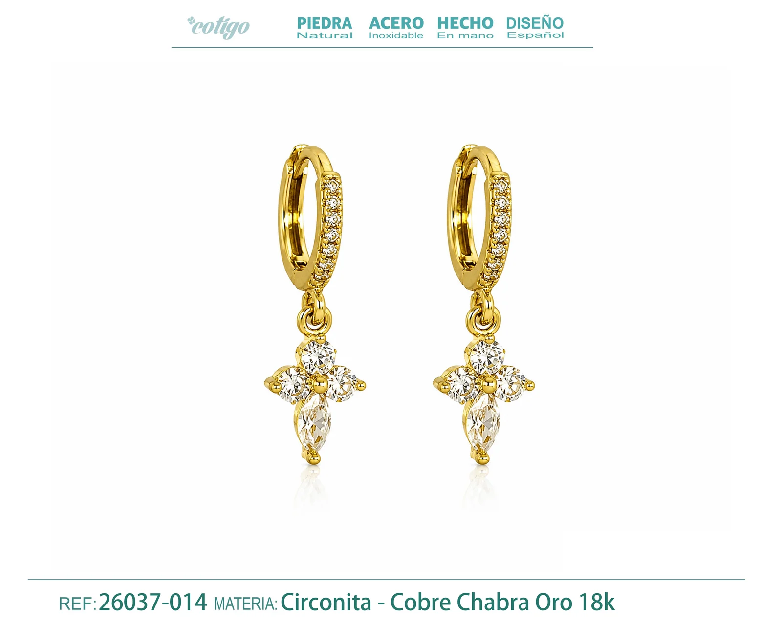 Brinco de argola com pendente de zircónia cúbica prateada