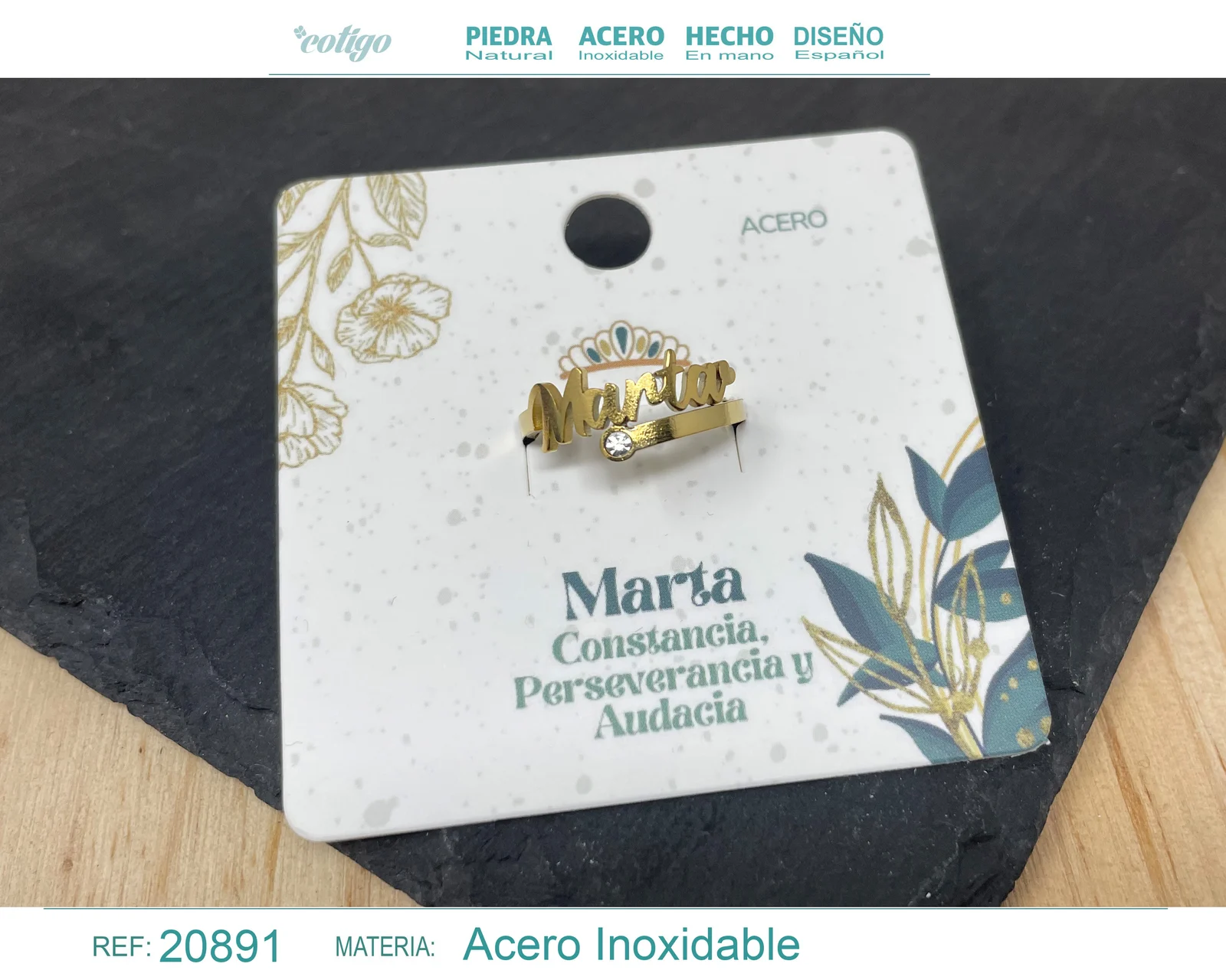 ANILLO NOMBRE MARTA ACERO COLOR DORADO