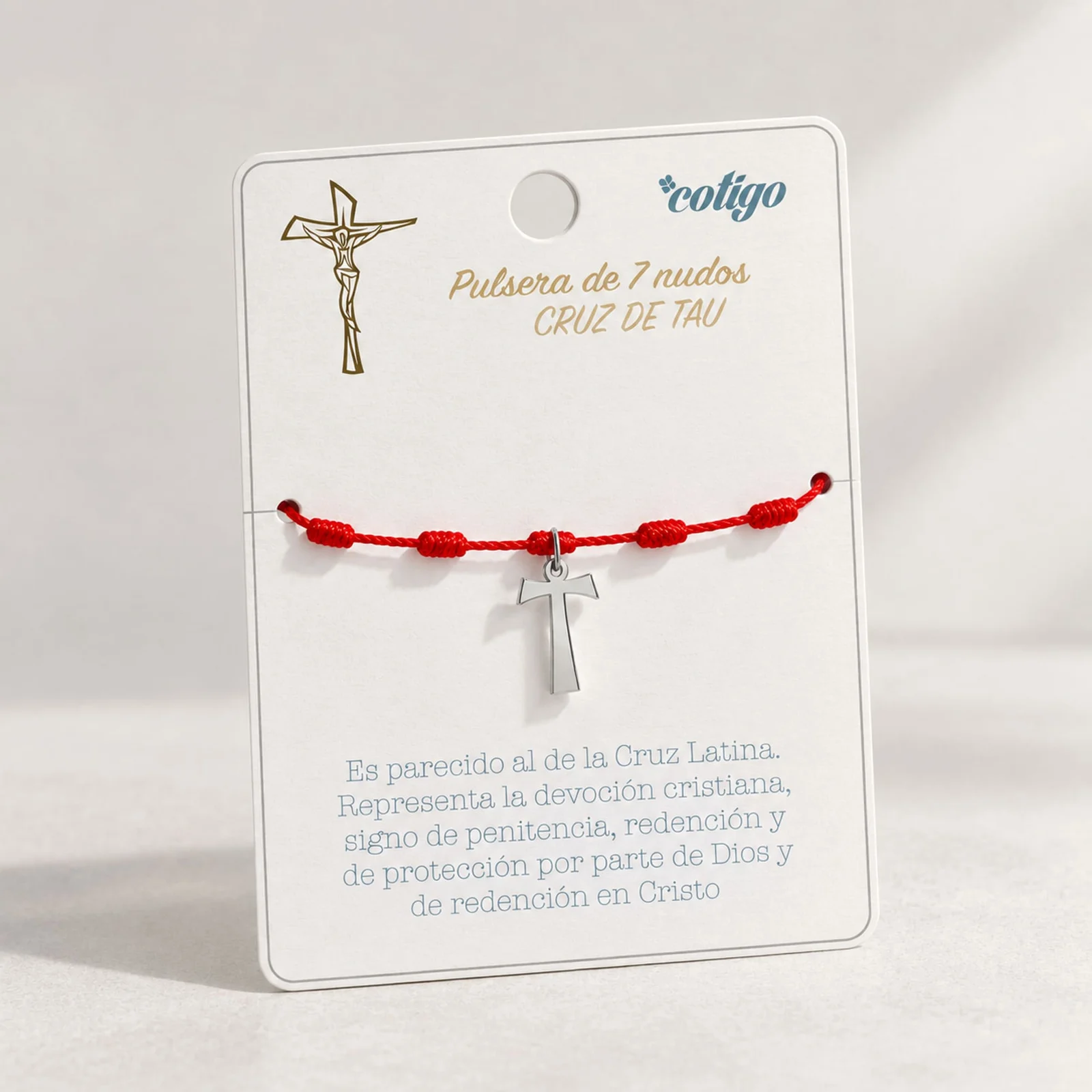 PULSERA 7 NUDOS CON CRUZ DE TAU COLOR PLATEADO