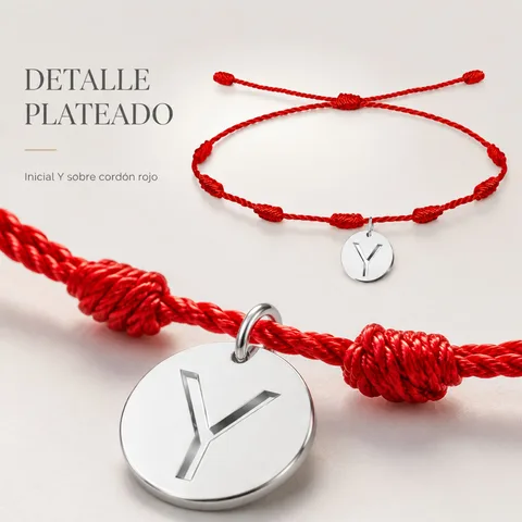 PULSERA 7 NUDOS CON LETRA Y COLOR PLATEADO