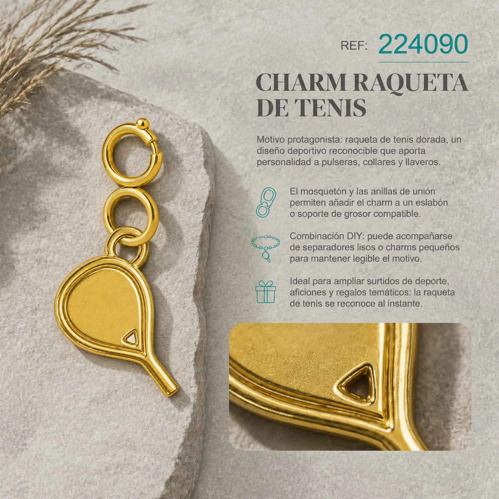 CHARM ACERO DORADO CHAPADO ORO 14 K-CON CIERRE