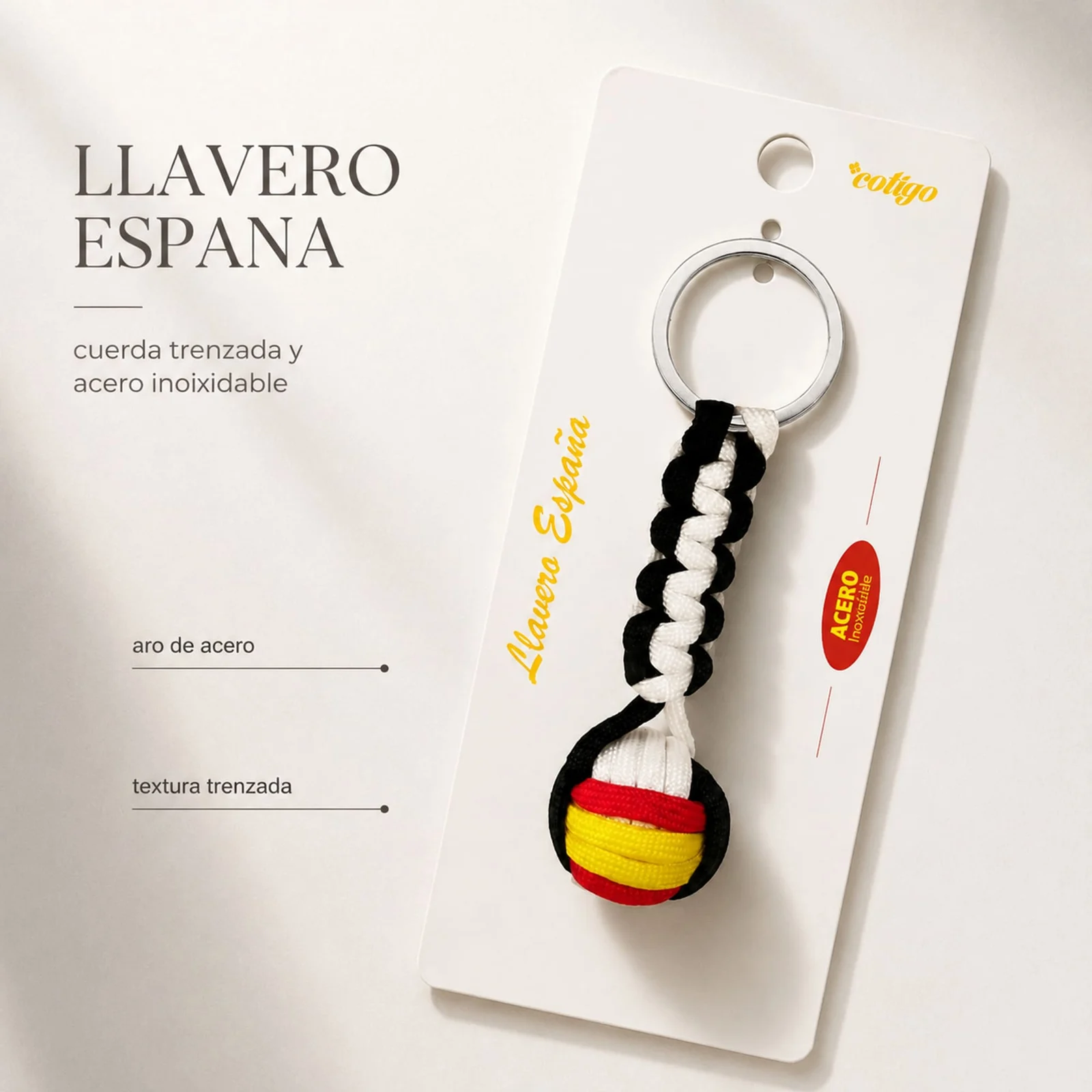 LLAVERO BOLA DE CUERDA CON ARO ACERO