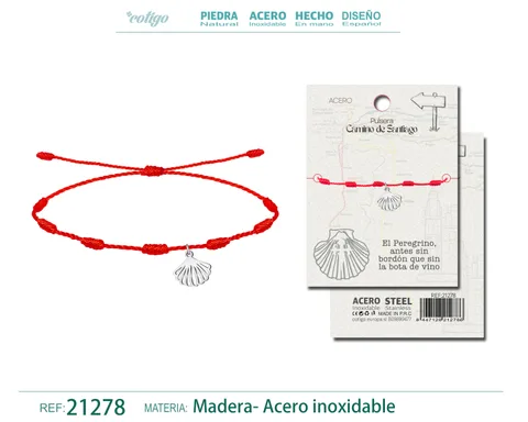 PULSERA 7 NUDOS CON CAMINO CONCHA DE PEREGRINO ACERO PLATEADO