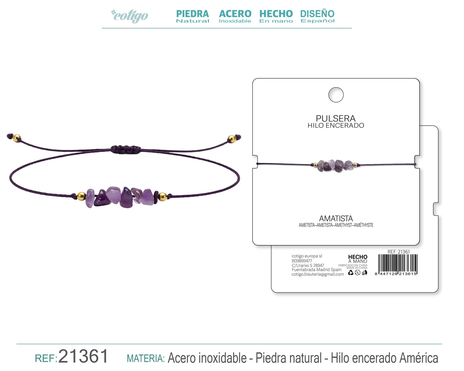 PULSERA HILO ENCERADO CON AMATISTA