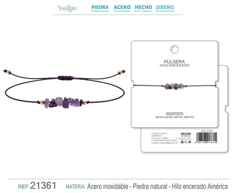 PULSERA HILO ENCERADO CON AMATISTA