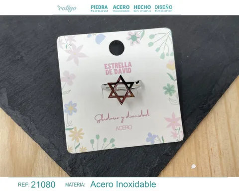 ANILLO ESTRELLA DAVID ACERO COLOR PLATEADO