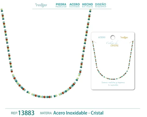 COLLAR DE CRISTAL MULTICOLOR CON CIERRE ACERO