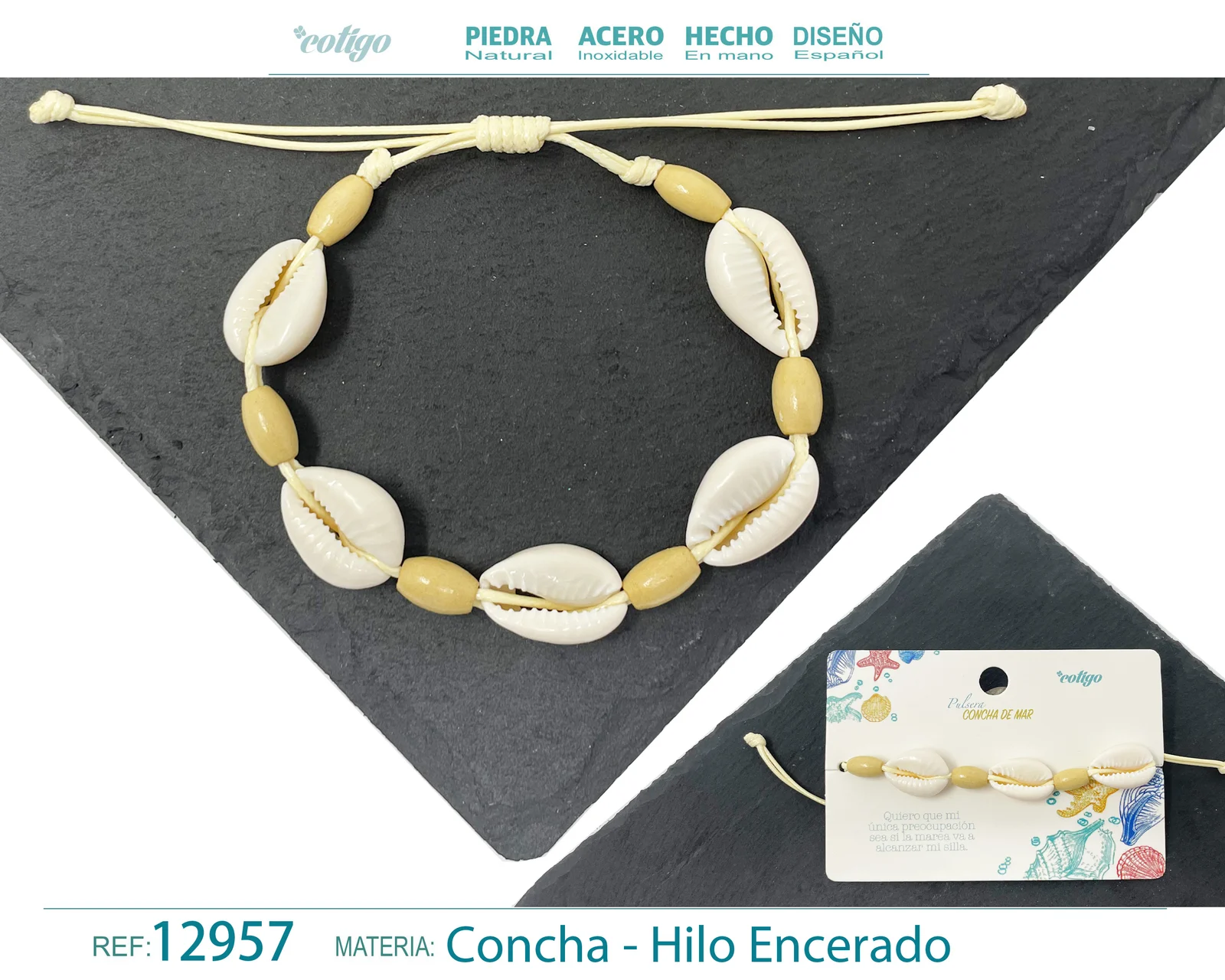 PULSERA HILO ENCERADO DE CONCHA