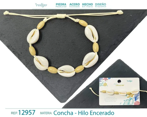 PULSERA HILO ENCERADO DE CONCHA