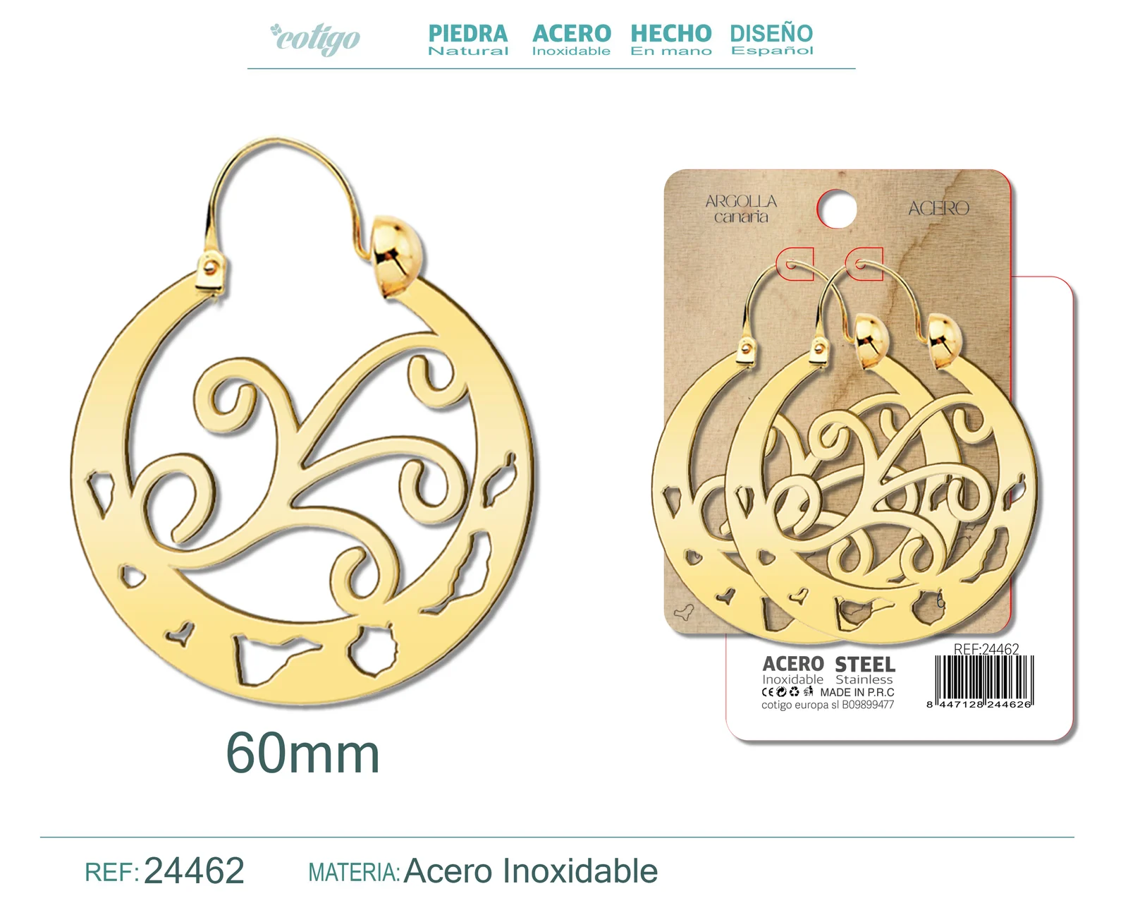ARGOLLA CANARIA 60MM ACERO COLOR DORADO