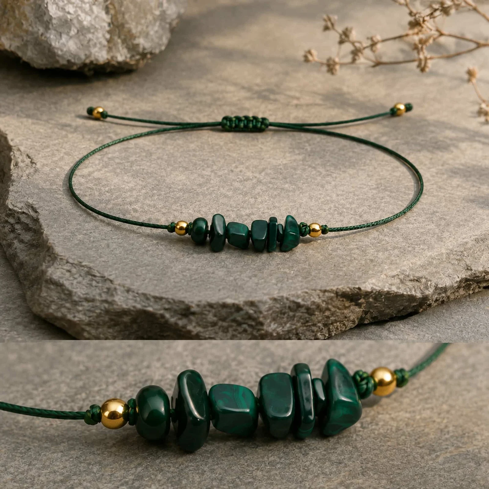 PULSERA HILO ENCERADO CON MALAQUITA