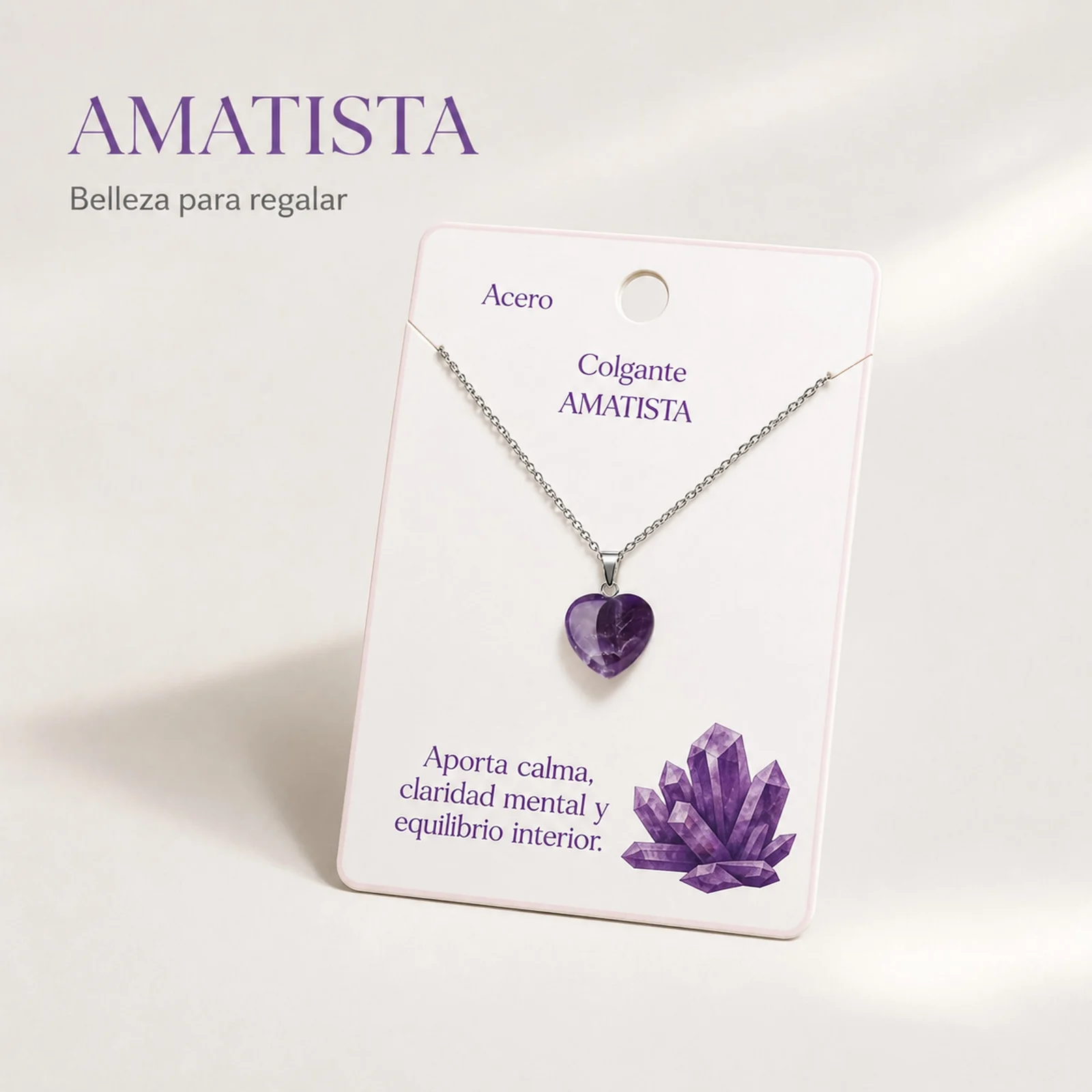 Colgante Piedra Amatista con cadena Acero Inoxidable